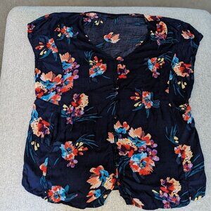 Torrid Navy Floral Challis Button Fit & Flare Blouse
